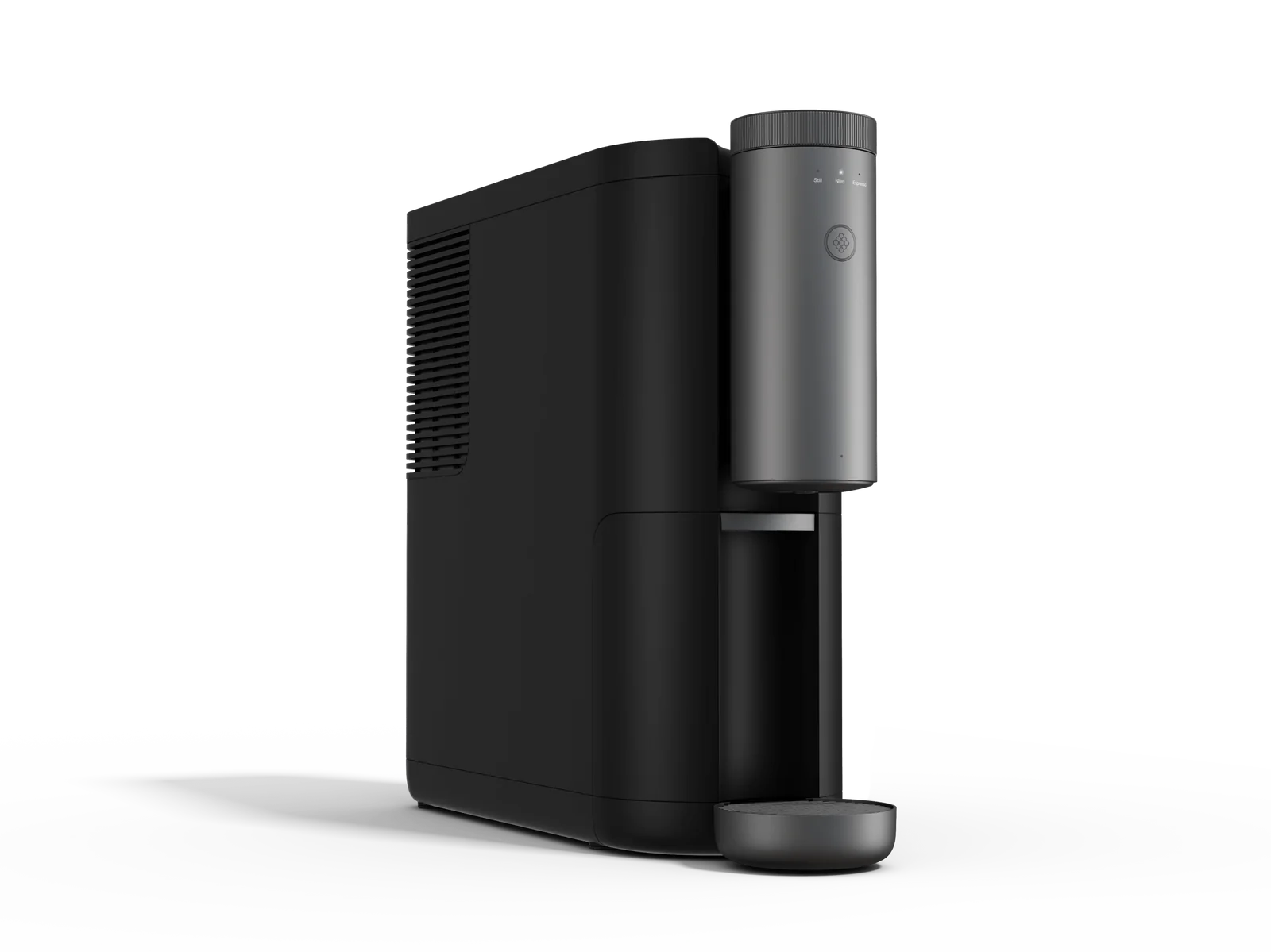 A thumbnail for a video showing a black Cumulus coffee machine sitting on a transparent table in a transparent room.