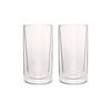 2 empty tall glass cups with tapered interiors, so the bottom glass is thicker than the top.