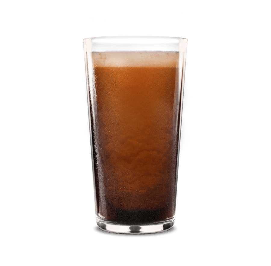 A tall glass containing nitro cold brew coffee with visible swirls of foam.