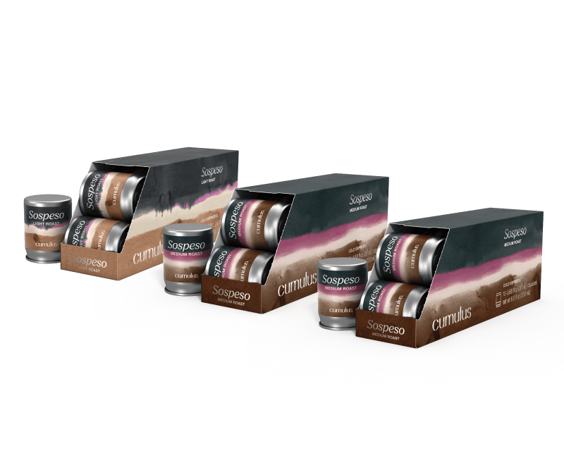 An image showing three boxes of flavor packs. One is "Sospeso - light roast", the middle one is "Sospeso - medium roast", and the last one is also "Sospeso - medium roast"